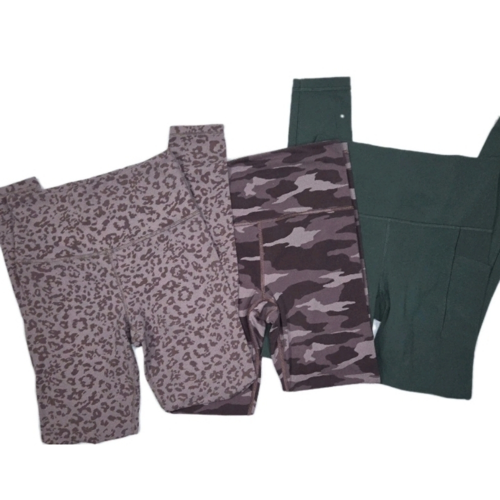 Athleta Leggings Women's XS Mauve Leopard/Camo/Hunter Green Bundle Of 3